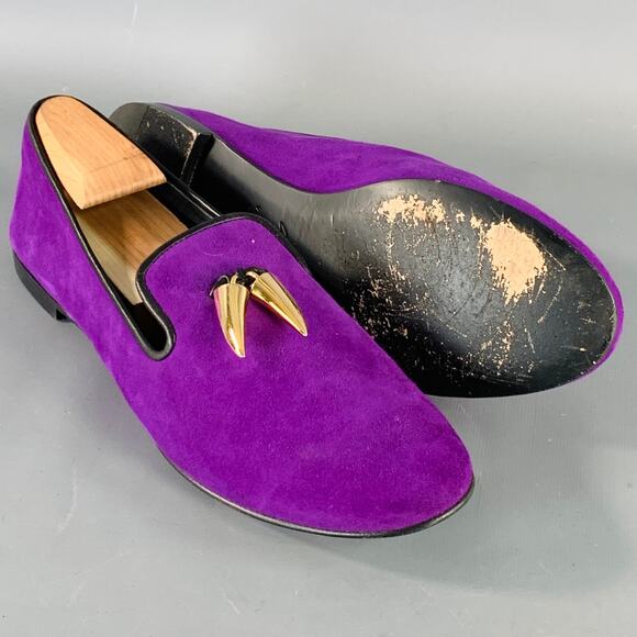 GIUSEPPE ZANOTTI Size 9 Purple Suede Slip On Metal Tassel Loafers - Picture 5 of 8